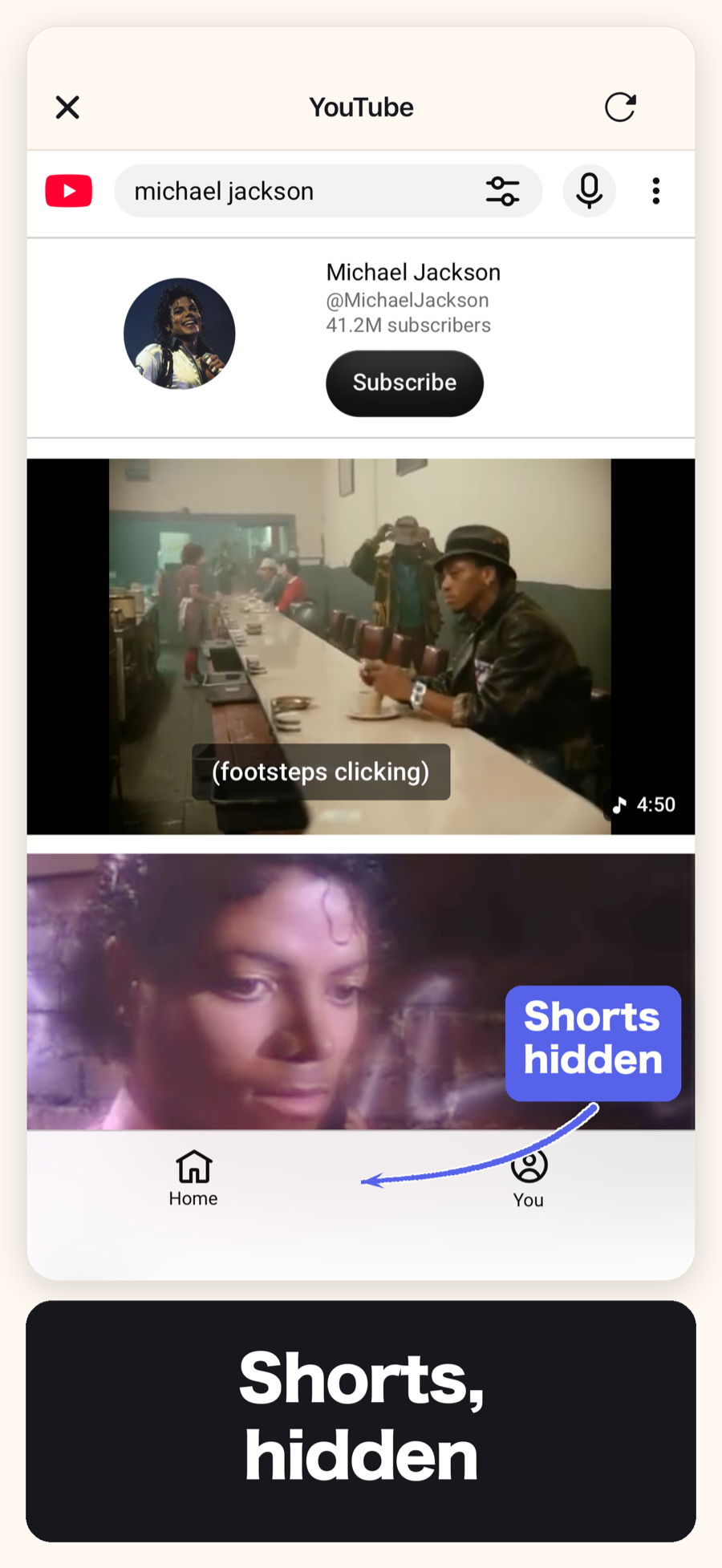 YouTube in minulo, with the Shorts shelf hidden